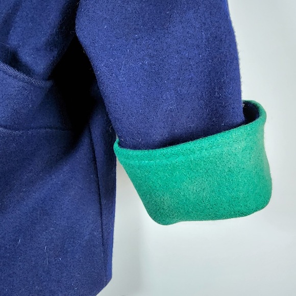 Vtg Wool Jacket Womens 9 10 Pea Coat Navy Kelly Green‎ Double Breasted 80s Y2K - Picture 15 of 16